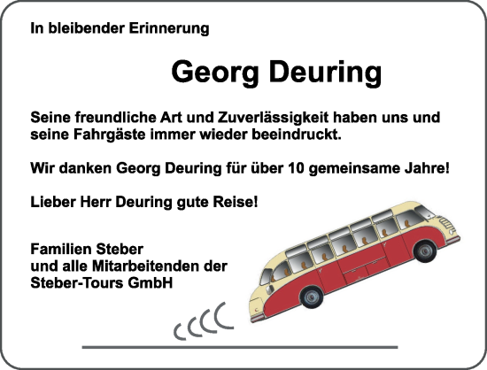 Traueranzeige von Georg Deuring von Memminger Zeitung
