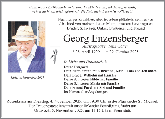 Traueranzeige von Georg Enzensberger von Allgäuer Zeitung, Füssen