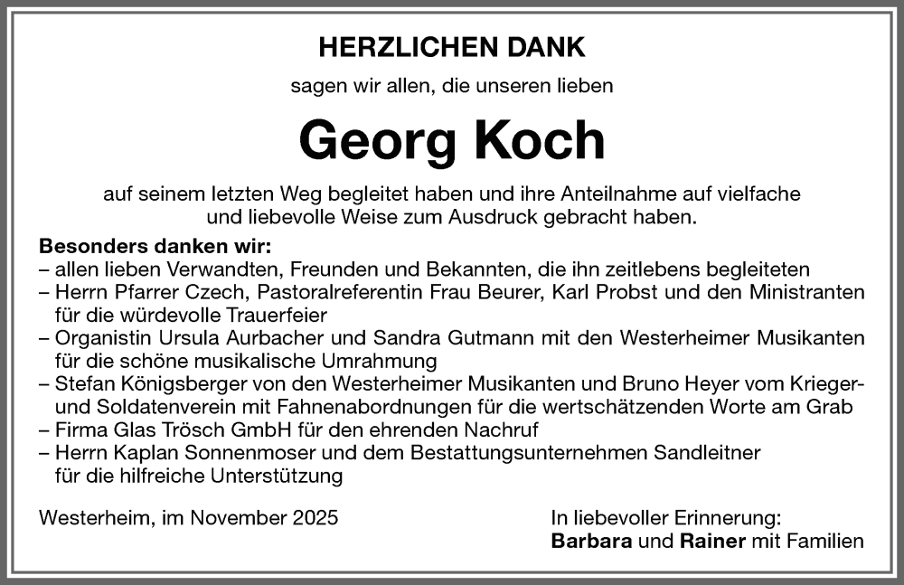  Traueranzeige für Georg Koch vom 29.11.2025 aus Memminger Zeitung