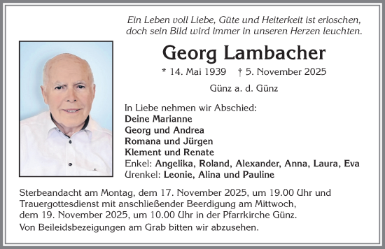 Traueranzeige von Georg Lambacher von Memminger Zeitung