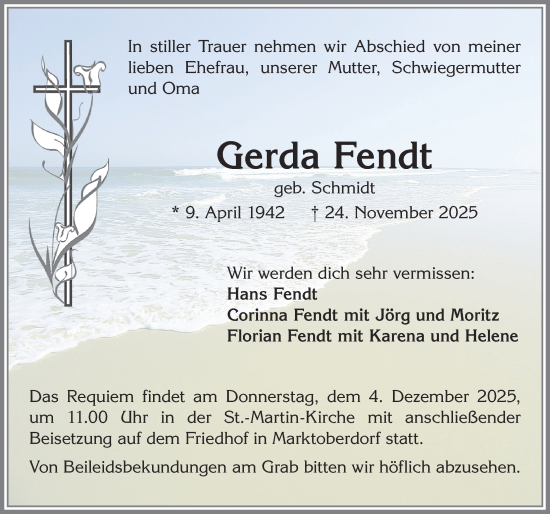 Traueranzeige von Gerda Fendt von Allgäuer Zeitung, Marktoberdorf