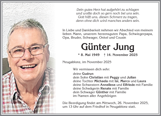 Traueranzeige von Günter Jung von Allgäuer Zeitung, Kaufbeuren/Buchloe