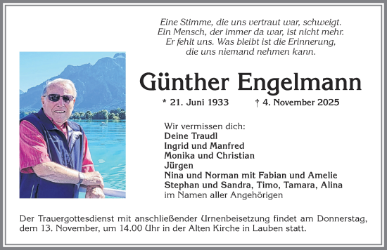 Traueranzeige von Günther Engelmann von Allgäuer Zeitung,Kempten