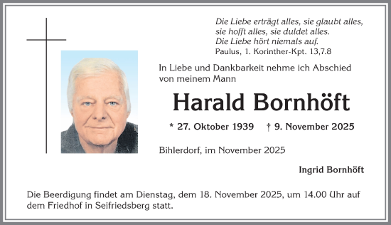 Traueranzeige von Harald Bornhöft von Allgäuer Anzeigeblatt