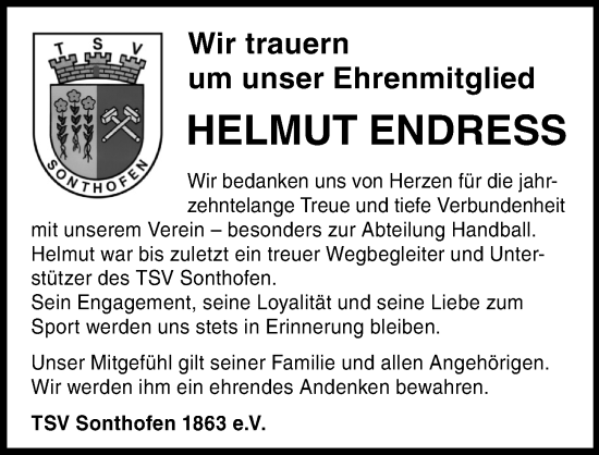 Traueranzeige von Helmut Endress von Allgäuer Anzeigeblatt
