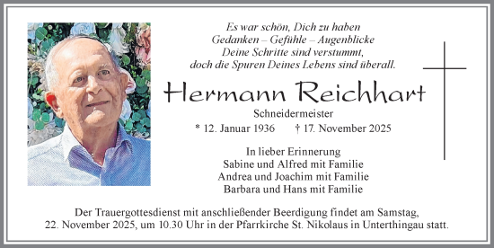 Traueranzeige von Hermann Reichhart von Allgäuer Zeitung, Marktoberdorf