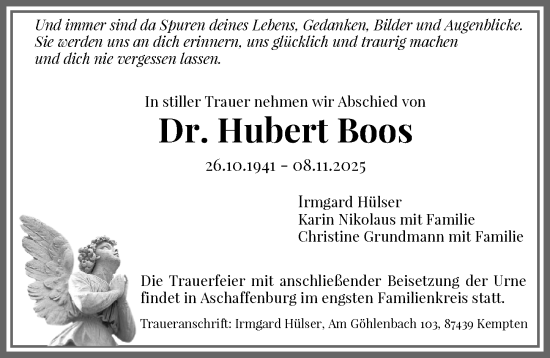 Traueranzeige von Hubert Boos von Allgäuer Zeitung, Füssen