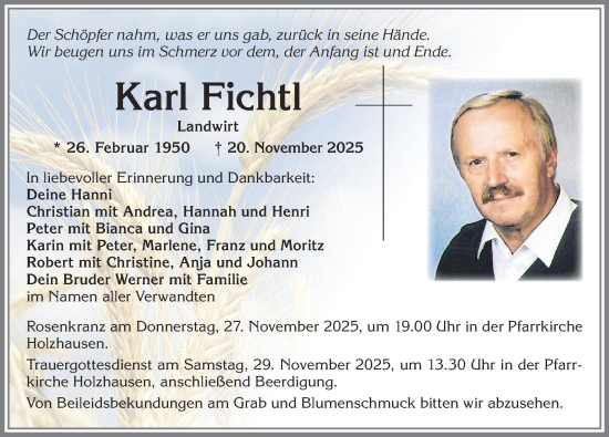 Traueranzeige von Karl Fichtl von Allgäuer Zeitung, Kaufbeuren/Buchloe