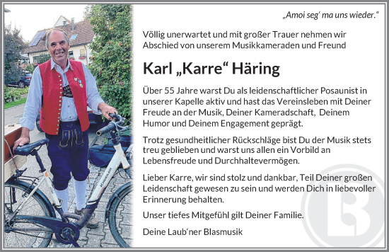 Traueranzeige von Karl Häring von Memminger Zeitung