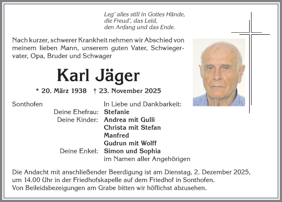 Traueranzeige von Karl Jäger von Allgäuer Anzeigeblatt