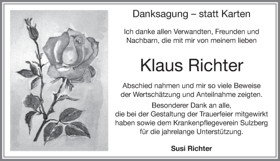 Traueranzeige von Klaus Richter von Allgäuer Zeitung,Kempten