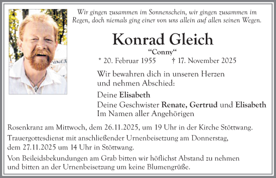 Traueranzeige von Konrad Gleich von Allgäuer Zeitung, Kaufbeuren/Buchloe