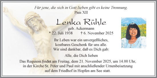 Traueranzeige von Lenka Rühle von Allgäuer Zeitung, Füssen