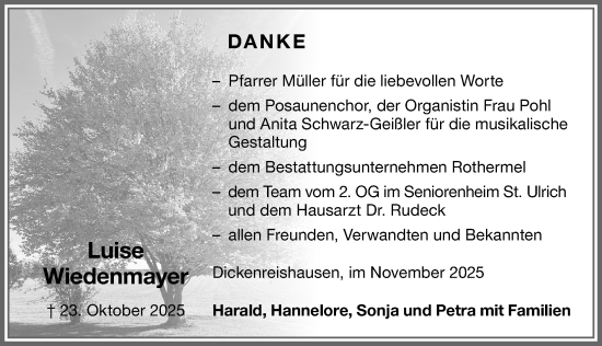 Traueranzeige von Luise Wiedenmayer von Memminger Zeitung