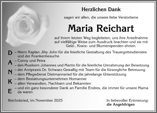 Traueranzeige von Maria Reichart von Allgäuer Zeitung,Kempten
