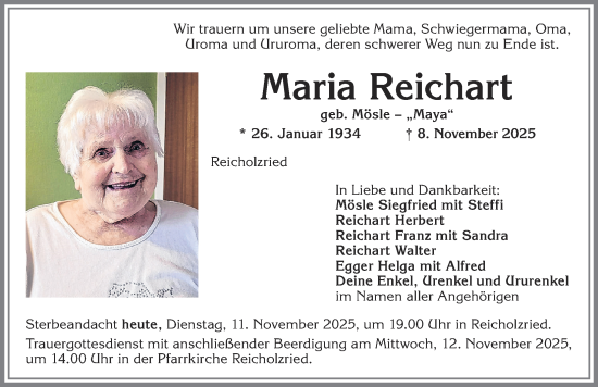Traueranzeige von Maria Reichart von Allgäuer Zeitung,Kempten