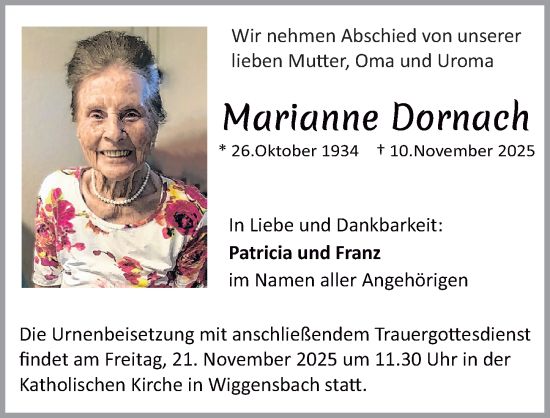 Traueranzeige von Marianne Dornach von Allgäuer Zeitung,Kempten