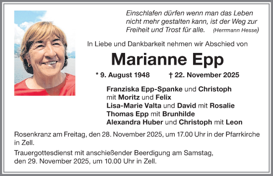 Traueranzeige von Marianne Epp von Memminger Zeitung