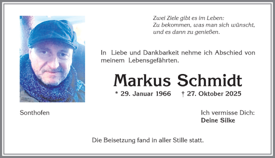 Traueranzeige von Markus Schmidt von Allgäuer Anzeigeblatt