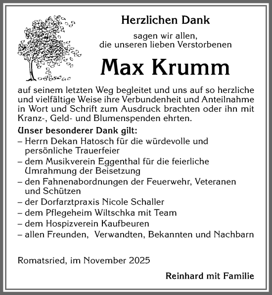 Traueranzeige von Max Krumm von Allgäuer Zeitung, Kaufbeuren/Buchloe