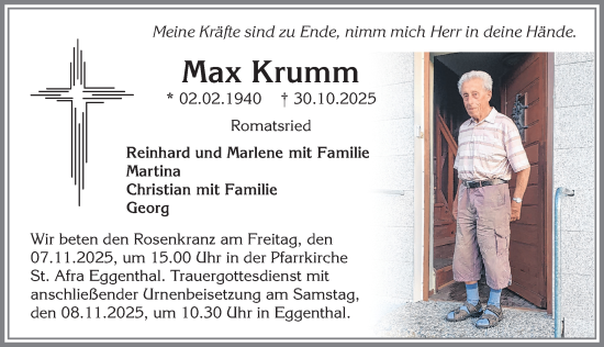 Traueranzeige von Max Krumm von Allgäuer Zeitung, Kaufbeuren/Buchloe