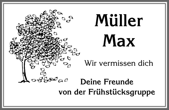 Traueranzeige von Max Müller von Allgäuer Zeitung,Kempten