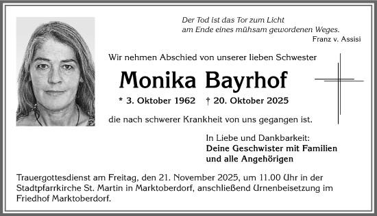 Traueranzeige von Monika Bayrhof von Allgäuer Zeitung, Füssen