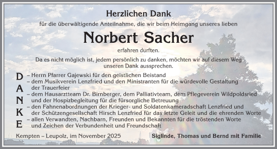 Traueranzeige von Norbert Sacher von Allgäuer Zeitung,Kempten