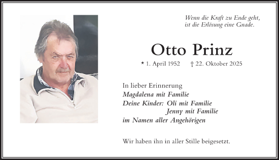 Traueranzeige von Otto Prinz von Der Westallgäuer