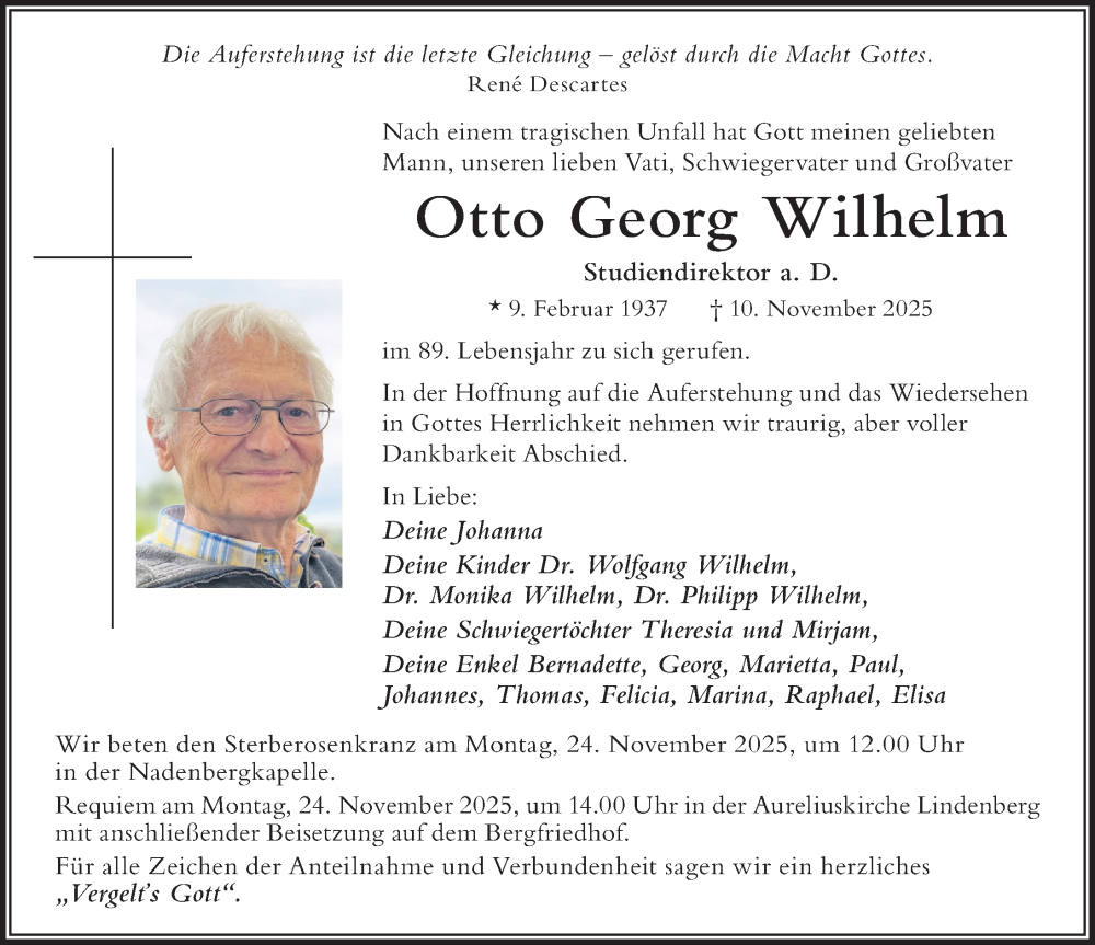  Traueranzeige für Otto Georg Wilhelm vom 18.11.2025 aus Der Westallgäuer