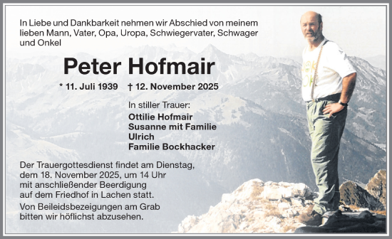Traueranzeige von Peter Hofmair von Memminger Zeitung