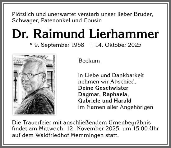 Traueranzeige von Raimund Lierhammer von Memminger Zeitung