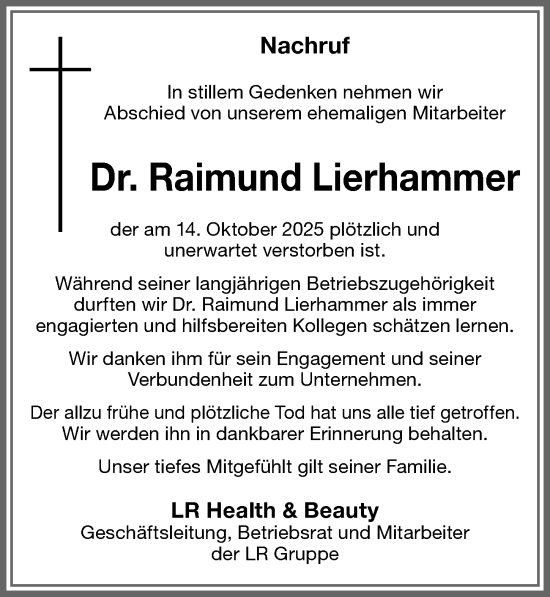 Traueranzeige von Raimund Lierhammer von Memminger Zeitung