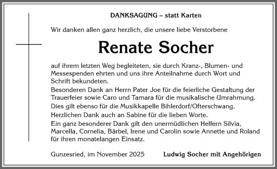Traueranzeige von Renate Socher von Allgäuer Anzeigeblatt