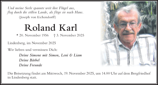 Traueranzeige von Roland Karl von Der Westallgäuer