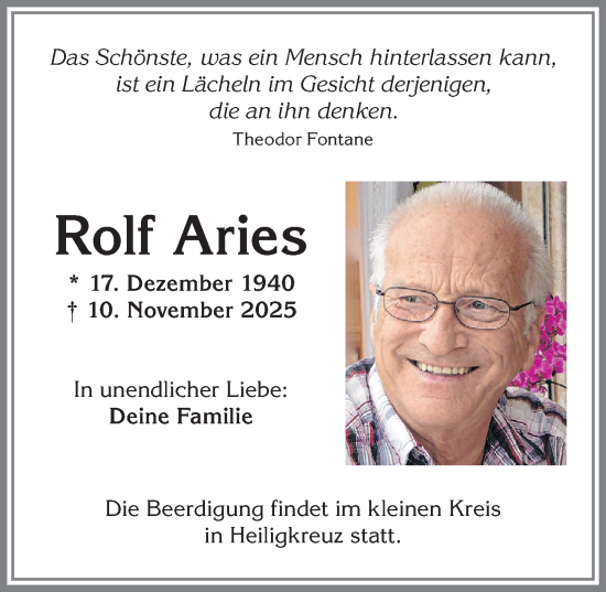 Traueranzeige von Rolf Aries von Allgäuer Zeitung,Kempten