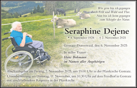 Traueranzeige von Seraphine Dejene von Der Westallgäuer