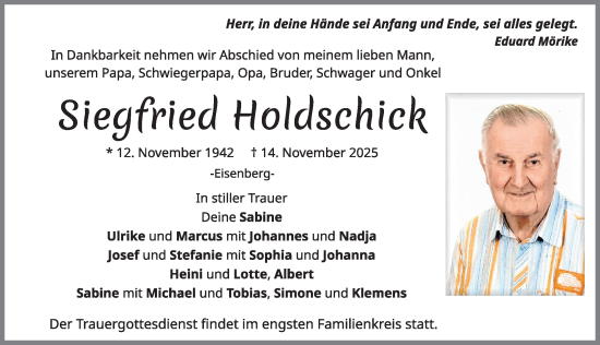 Traueranzeige von Siegfried Holdschick von Allgäuer Zeitung, Füssen