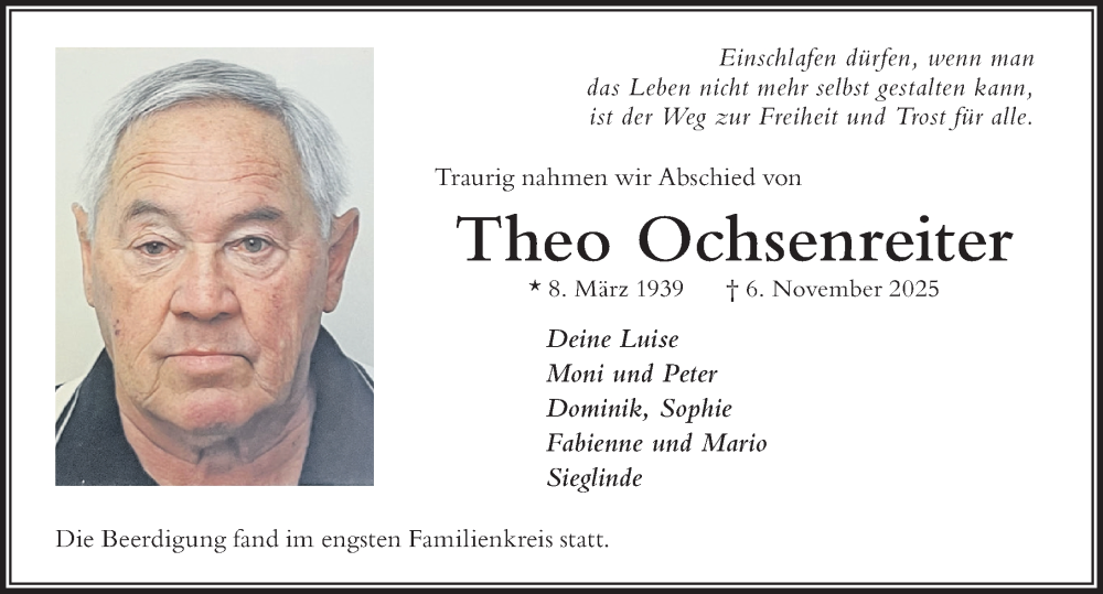  Traueranzeige für Theo Ochsenreiter vom 29.11.2025 aus Der Westallgäuer