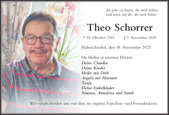 Traueranzeige von Theo Schorrer von Der Westallgäuer