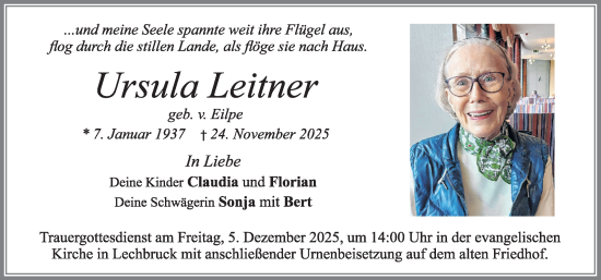 Traueranzeige von Ursula Leitner von Allgäuer Zeitung, Füssen