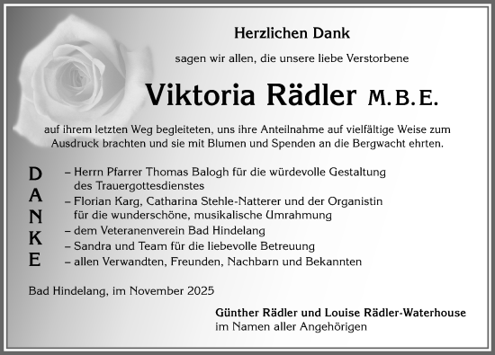 Traueranzeige von Viktoria Rädler von Allgäuer Anzeigeblatt