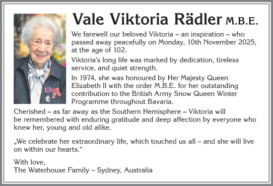 Traueranzeige von Viktoria Rädler von Allgäuer Anzeigeblatt