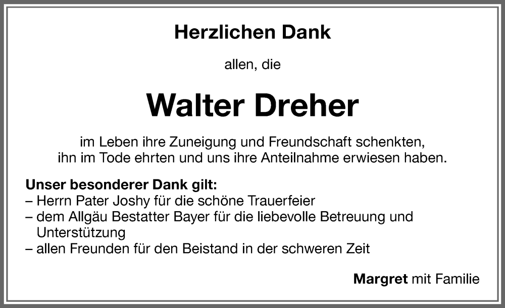  Traueranzeige für Walter Dreher vom 29.11.2025 aus Memminger Zeitung