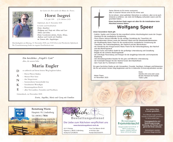 Traueranzeige von Wolfgang Speer von Der Westallgäuer