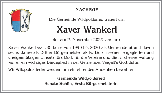 Traueranzeige von Xaver Wankerl von Allgäuer Zeitung,Kempten