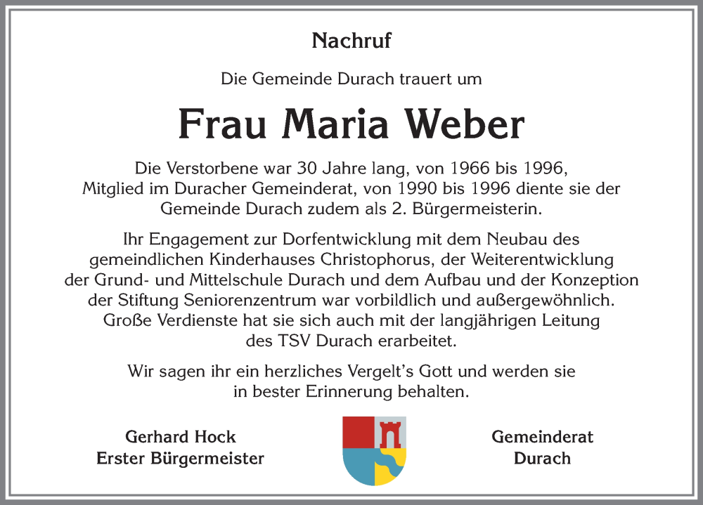  Traueranzeige für Maria Emma Weber vom 06.12.2025 aus Allgäuer Zeitung,Kempten