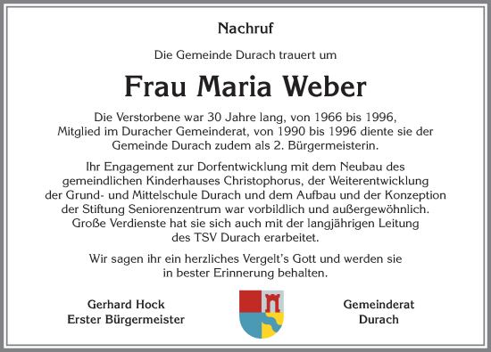 Traueranzeige von Maria Emma Weber von Allgäuer Zeitung,Kempten