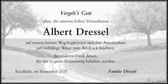 Traueranzeige von Albert Dressel von Der Westallgäuer