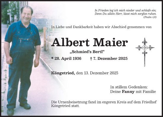 Traueranzeige von Albert Maier von Mindelheimer Zeitung, Augsburger Allgemeine